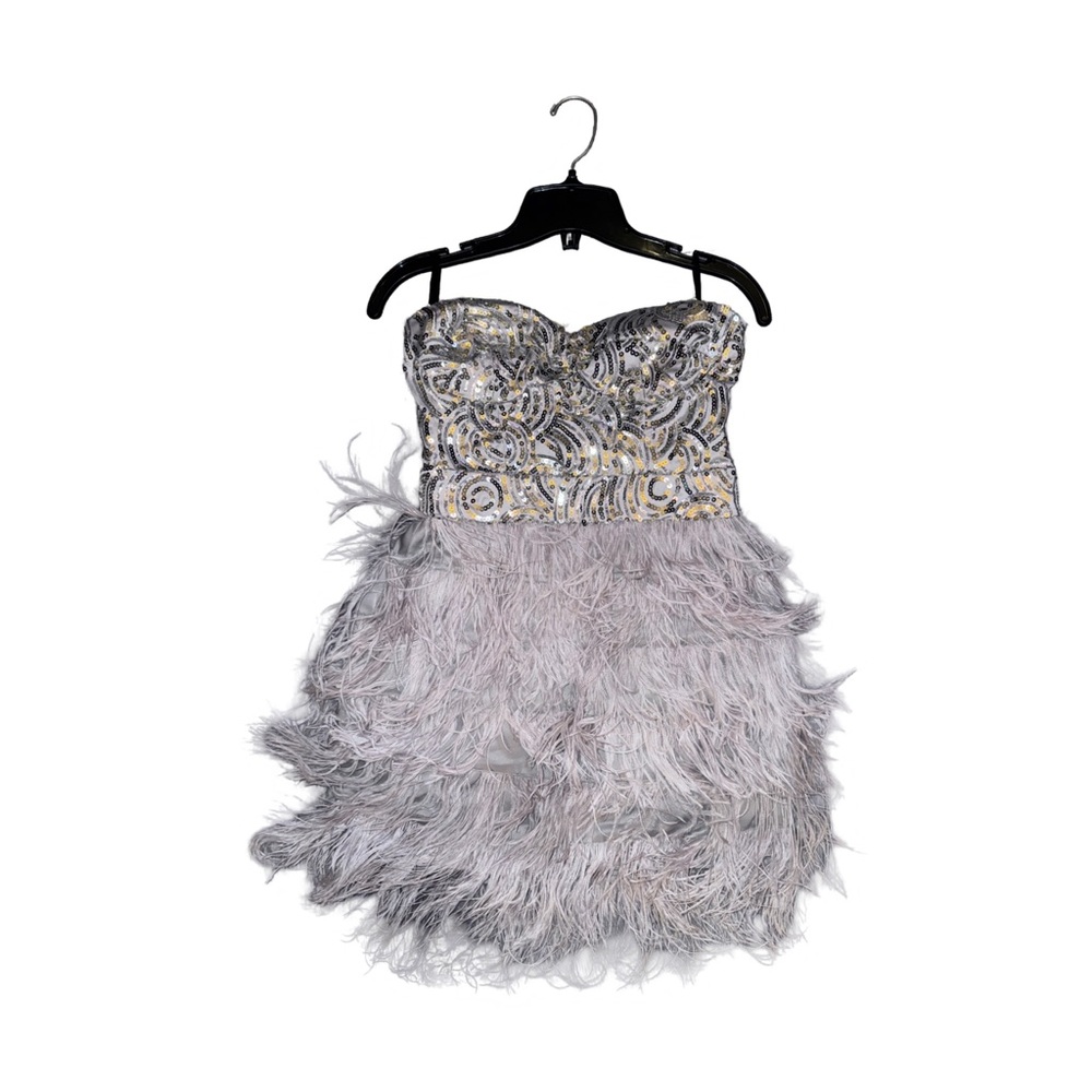 BEBE Ostrich Feathered Mini Dress